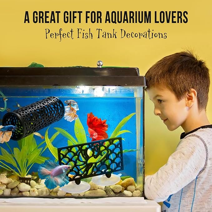 Abizoo Betta Fish Tank Accessories Decorations,Betta Tunnel Swim Tube Black Soft Edged Betta Hammock Bed, Shrimp Guppies Hideout Betta Shelter Toys, Aquarium Moss Ledge - Perfect for Betta Tanks