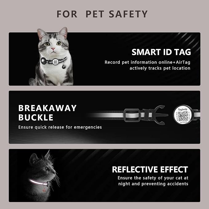 2 Pack Cat Collar Airtag Holder with Bells, Kitten with Apple Airtag Holder for Cats with Smart ID tag QR Code,Adjustable Reflective Cat Collar with Breakaway Buckle for Girl Boy Cats(Orange)