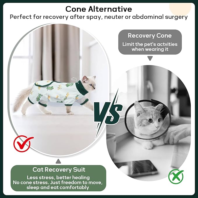 QBLEEV Cat Recovery Suit for Post Surgery, Spay Neuter Suit for Cats, Soft Stretchy Cotton Cat Onesie for Skin Diseases, Anti-Lick Surgical Shirt Pajamas for Abdominal Wound, Kitten Cone Alternative