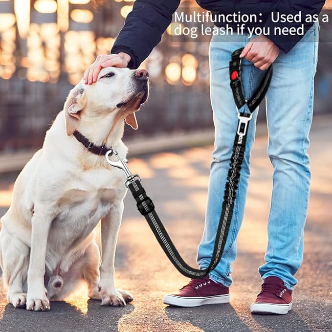 2 Piece Set Retractable Dog Car Seatbelts - Adjustable Pet Seat Belt for Vehicle Headrest Restraint - Heavy Duty & Elastic & Durable Car Harness