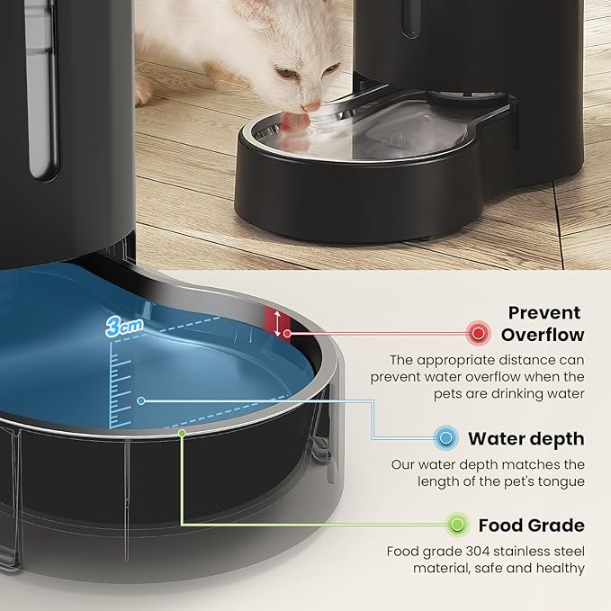CZPET 2.5 Gallon Dog Water Bowl Dispenser, Automatic Dog and Cat Water Dispenser with Stainless Steel Bowl, Gravity Waterer, Large Capacity, and Quiet Drinking Area for Pets (9.5L,Black)