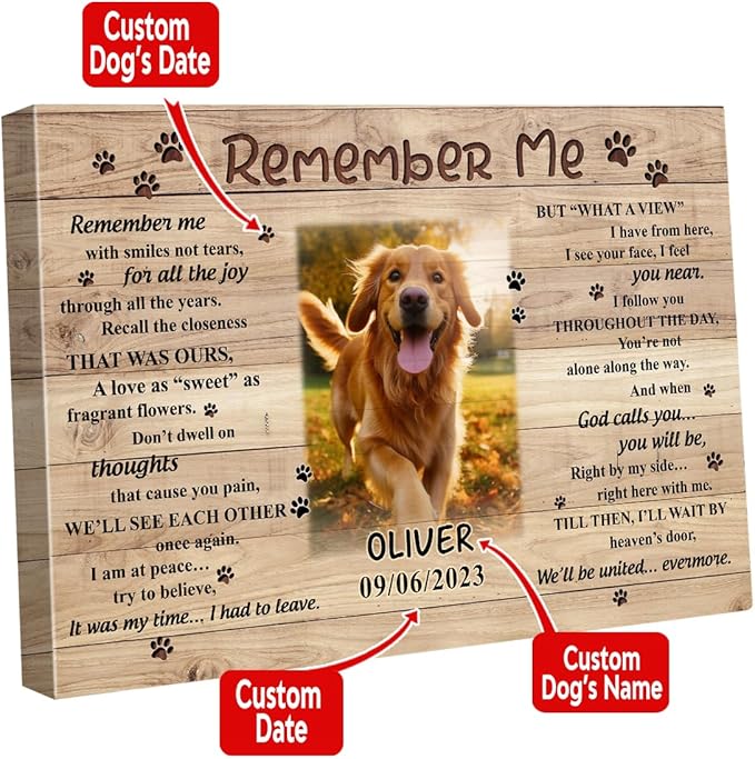 S101615 Dog Memorial Landscape Canvas, Remember Me Gift for Dog Lovers Dad, Personalized Memorial With Picture Name Date