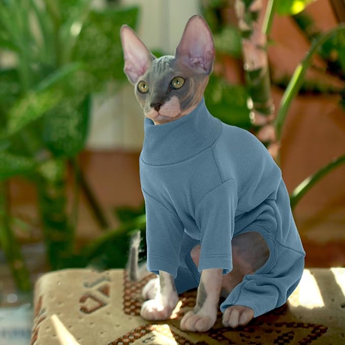 ROZKITCH Hairless Cat Jumpsuit, Breathable Soft Jumpers for Sphynx Only, Coat with Four Legs, Warm Sweater T-Shirt Pajamas Jumpsuit Vest Cornish Rex, Devon Rex, Peterbald Blue M
