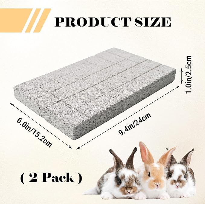 2 Pack Rabbit Grinding Claw Pads Bunny Scratch Foot Pad Natural Hamster Lava Grinding Teeth Stone Small Animal Scratching Pads Chew Toys for Chinchilla Rat Guinea Pig Hedgehog Ferret Gerbil