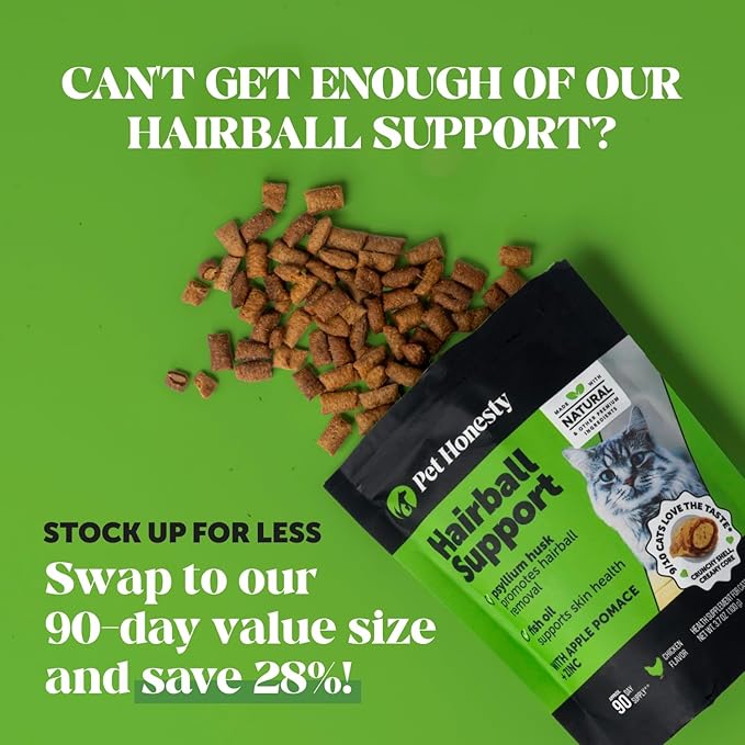 Cat Hairball Support Crunchy & Creamy Chews, Hairball Remedy Treats, Cat Furball Treatment, Supports Skin & Coat, Vitamins for Digestion, Chicken (30-Day Supply)