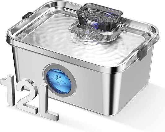 Dog Water Fountain, 3 Gallons Stainless Steel Dog & Cat Water Fountain, Large Pet Water Fountain for Multiple Pets, Ultra Silent, Wide Mouth, Safety Lock, 3 Filters Included, Smart Water Pump
