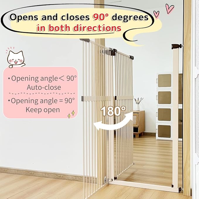 Lumizone Extra Tall Cat Gate 61.02" High Pressure Mounted Extra Wide 26.38"-30.11" (17Sizes) 1.37" Gap No Drilling Auto-Close Tall Pet Gate for Dogs (Cream, 26.38"-30.11" W)