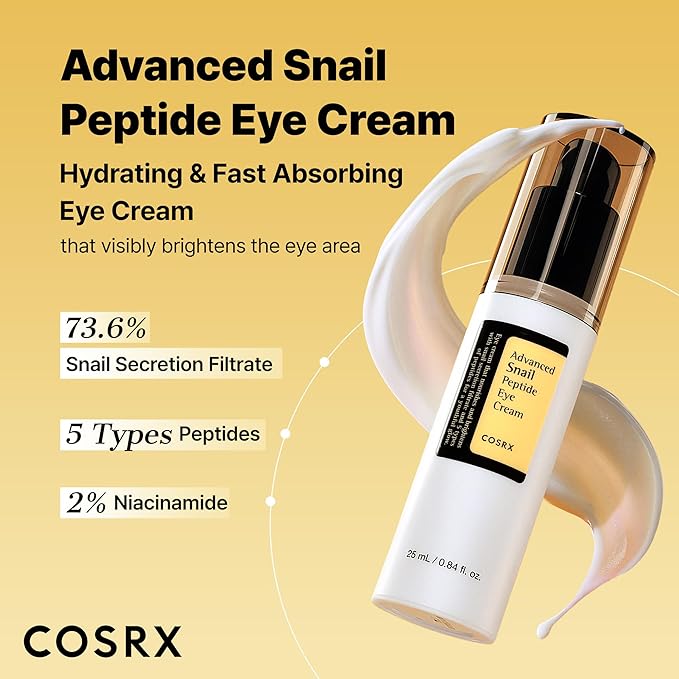 COSRX Snail Mucin Peptide Under Eye Cream, 0.84 fl oz, 73.7% Snail Mucin and Niacinamide, Eye Care, Eye Cream Anti Aging, Dark Circles, Korean Skin Care
