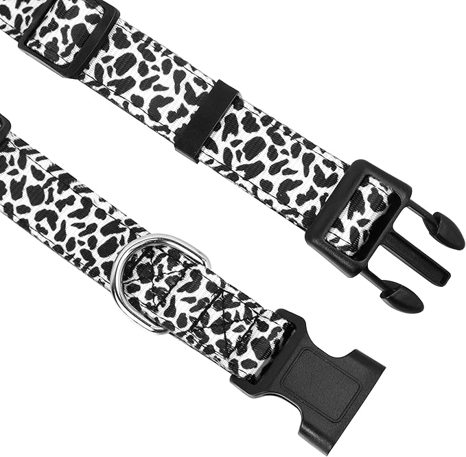 Reflective Dog Collar, Adjustable Soft Neoprene Padded Nylon Pet Collars with Buckle for Puppy and Small Dogs, Cats, Black White Cow,S
