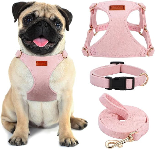 No Pull Dog Harness- Lightweight, Soft, Adjustable Small Harness Collar and Leash Set, Suitable for Cats Puppy Small and Medium-Sized Dog Outdoor Training and Running (Pink, S)