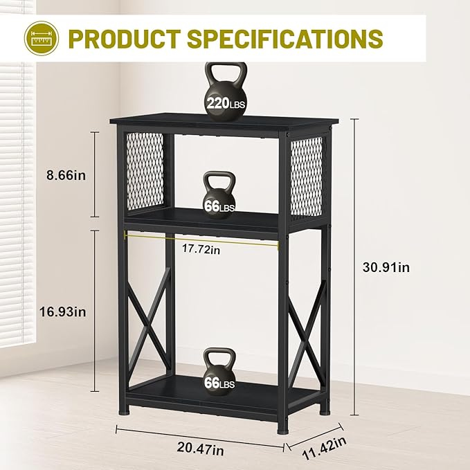 Snughome 10 Gallon Aquarium Stand with Storage, 3 Tier Heavy Metal Fish Tank Stand Shelf 20.47" x 11.42" x 30.91", Black
