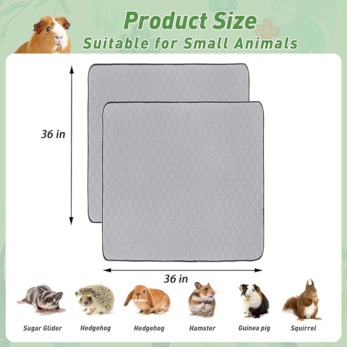 Guinea Pig Cage Liners, 36''X36'' Washable Guinea Pig Pee Pads, Non Slip Reusable Super Absorbent Guinea Pig Training Mat Bedding Fleece for Small Animals Hamster Rabbit Chinchilla Rat, 2Pack