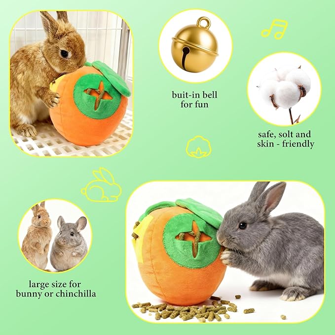2Pcs Rabbit Foraging Toy with Bell, Snuffle Ball Enrichment Toys for Indoor Bunnies, Washable Feed Game Supplies for Bunnies Boredom, Rabbit Puzzle Balls