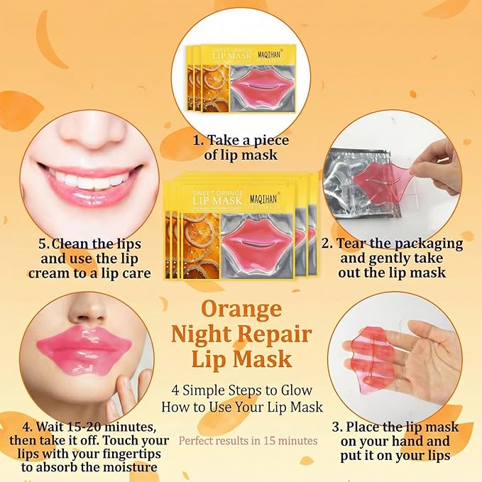 30PCS Moisturizing Lip Mask - Lip Patches for Spa Daily Labial Masks Skincare Hydrating to Reduce Wrinkles Dryness Anti-wrinkle Lightens (Orange)