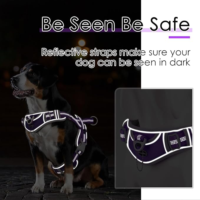 ADVENTUREMORE XXL Dog Harness for Large Dogs, No Pull Sport Halter Harness, Reflective Breathable Dog Vest with Easy Control Handle, Escape Proof, Training Walking, Purple