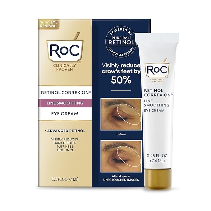 RoC Retinol Correxion Eye Cream Mini for Dark Circles & Puffiness,Daily Wrinkle Cream,Anti Aging Line Smoothing Skin Care Treatment,.25 Ounces,(Pack of 2)