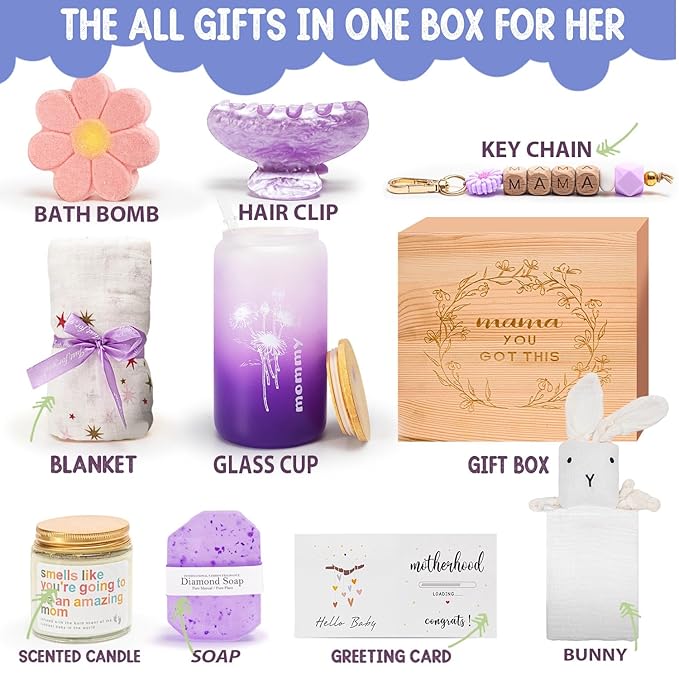 New Mom Gifts,New Mummy Care Package After Baby,Pregnancy Gifts Basket for Expecting Mom,First Time Mothers Day Gift for New Mom Birthday Spa Gifts for Women