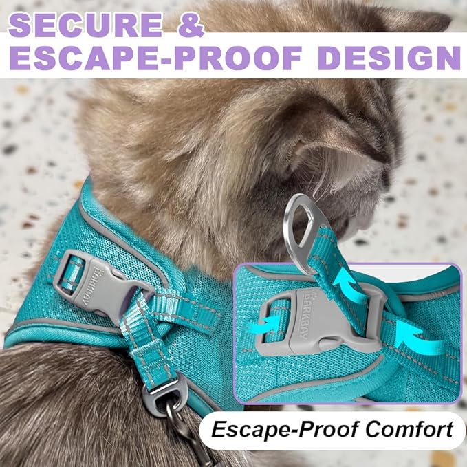 Cat Harness and Leash Set,Escape Proof Kitten Harness,Step in Adjustable Soft Lightweight,Easy Control,Reflective Strips Comfortable for Walking Travel(Ocean Blue,M)