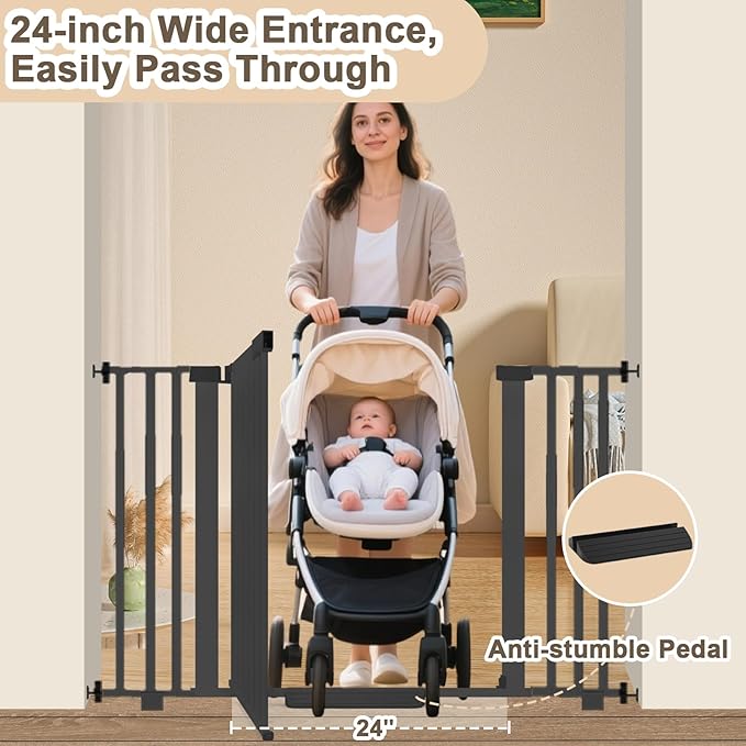 Extra Wide Baby Gate Fits 30-63 Inch Wide Opening, Toddler Pet Gate for Stairs Doorways Hallways Indoor, Walk Thru Large Long Dog Gates Pressure Mounted White