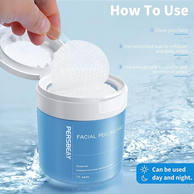 Glycolic Acid Pads, Exfoliating Toner Pads for Facial Radiance, Dual Action Gentle Face Pad for Deep Cleaning Effect |Peels & Daily Skin Renewal |Salicylic Acid & Vitamins B3 |70 Count