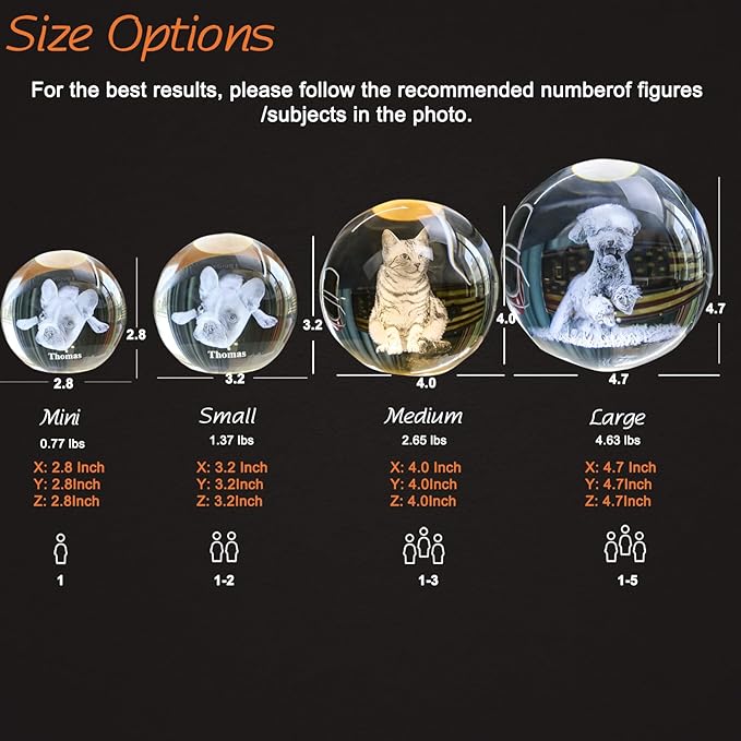 Pet Memorial Gift for Dogs Or Cats, 3D Crystal Photo Ball,Dog Memorial Gifts,Personalized Crystal Photo Frame,Customized 3D Engraved Crystal Keepsake