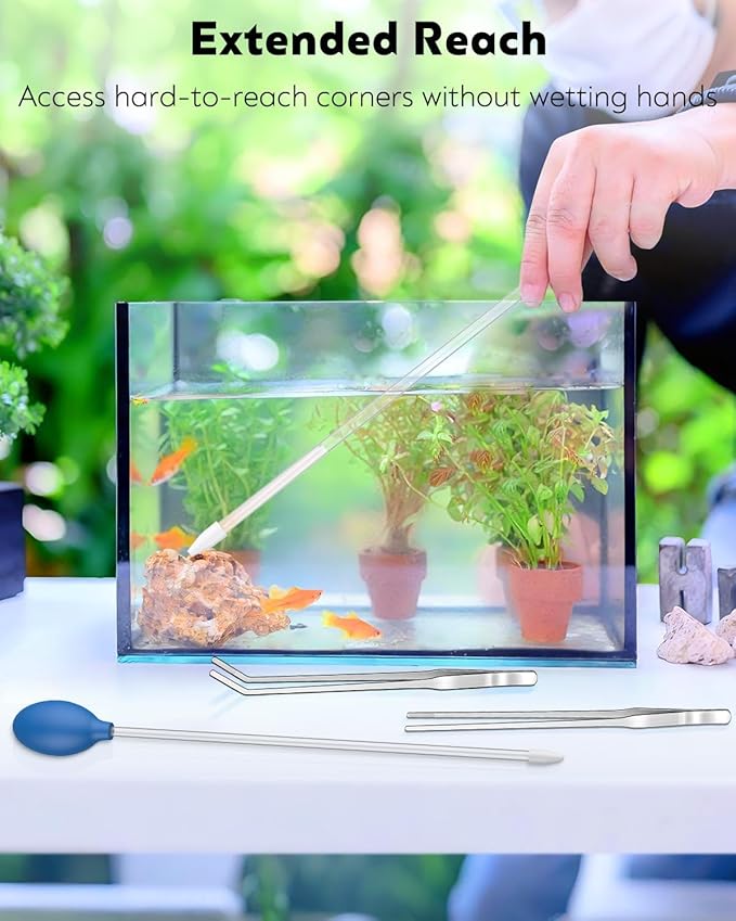 Pawfly Aquarium Coral Feeder Kit, 13.7" & 15.7" Long Tube with 11" Long Tweezers, Coral Food Feeders for Reef Marine Fish Shrimp, Long Acrylic Syringes with Stainless Steel Aquarium Tweezers