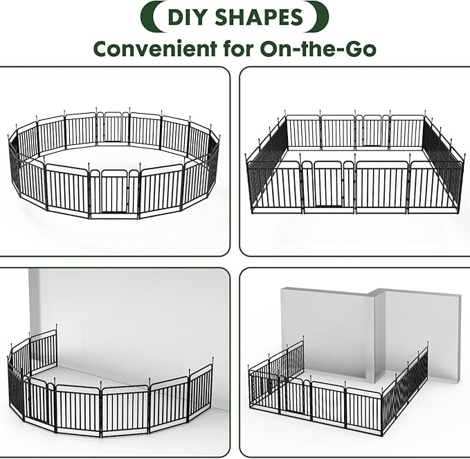 Durable Dog Fence 40" Height 16 Panels Thickened Dog Playpen with Portable Handle & Strap, Easy to Install – Stylish Curved Panel Design for Pets, Indoor Use Outdoor Use