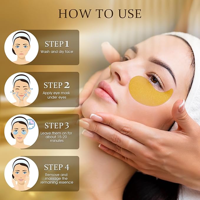 Under Eye Patches Masks - for Dark Circles, Puffy Eyes, Fine Lines, Wrinkles, Eye Bags Treatment with Collagen and Hyaluronic Acid,Anti-Aging, Moisturizing and Hydrating 24K Gold (60 Pcs)