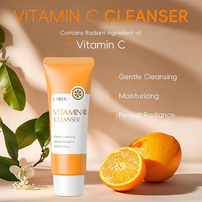 LAIKOU Skin Care, Vitamin C Skin Care Set, Facial Skin Care Products with Cleanser, Eye Cream, Toner, Serum, Face Cream, Lip Mask, Eye Mask, Glowing Mask for Women Birthday Mother's Day Christmas