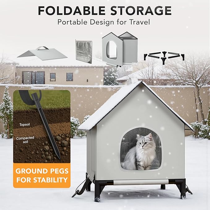 Cat House for Outside&Indoor,Insulated and Weatherproof,Foldable Cats Shelter, Easy to Put Together, Selfwarming Cat Shelter for Winter,Large Cave Bed for Garden(22 x 22 x 26 inch,XL,Normal)