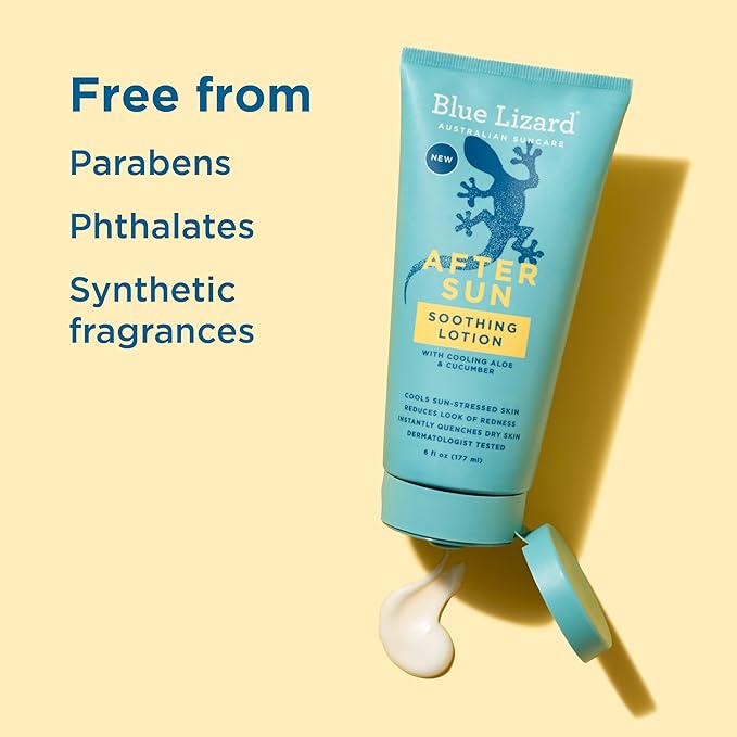 BLUE LIZARD After Sun Soothing Lotion, Lightweight Formula with Shea Butter, Soothes and Moisturizes, Proven to Reduce the Look of Redness, Instant Hydration, Vegan, Hypoallergenic, 6 oz.