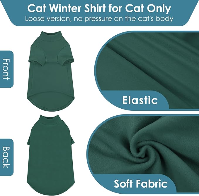 SUNFURA Turtleneck Sweater for Cat, Sphynx Hairless Cats Shirt Sweaters with Sleeves, Warm and Soft Kitten Pullover Fleece Winter Pajamas Jumpsuit for Puppy, Green M