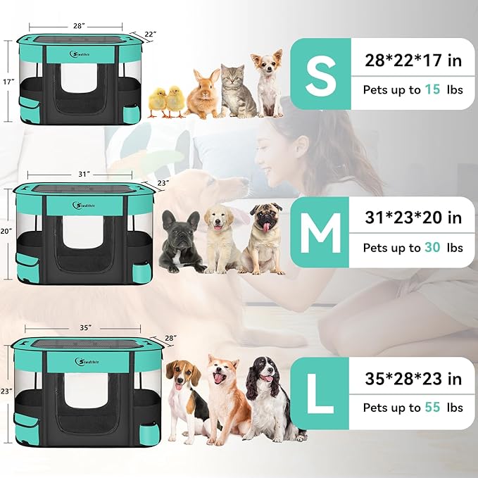 Dog Cat Playpen, Pet Puppy Portable Playpens for Outdoor Travel Crate, Indoor After Surgery Use, Foldable Dog Kennel Tent for Rabbit or Small Animals and Tent Stakes (Green, Small)