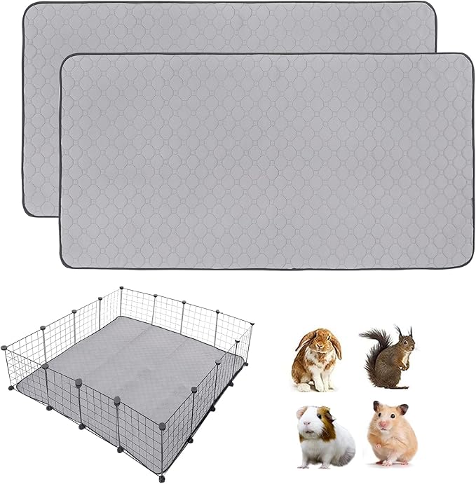 Guinea Pig Cage Liners, 48''X48'' Washable Guinea Pig Pee Pads, Non Slip Reusable Super Absorbent Guinea Pig Training Mat Bedding Fleece for Small Animals Hamster Rabbit Chinchilla Rat, 2Pack
