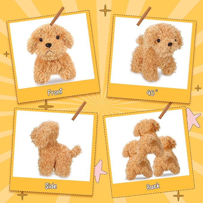 Sosation 20 Pcs 4.72 Inch Mini Puppy Stuffed Animal Adopt a Puppy Favors Small Push Dogs Bulk Valentines Party Gifts for Kids Birthday Easter Fillers Carnival Prize (Cute,Light Brown)