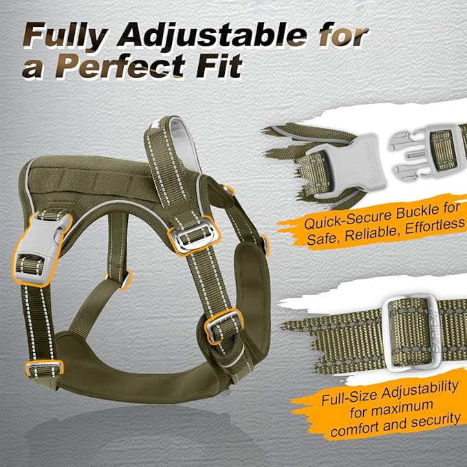 BARKBAY Service Dog Vest Tactical Dog Harness Medium Large Sized Dog Tags Personalized No Pull Adjustable Harness Reflective K9 Working Training Easy Control Military MolleSystem(Army Green,M)