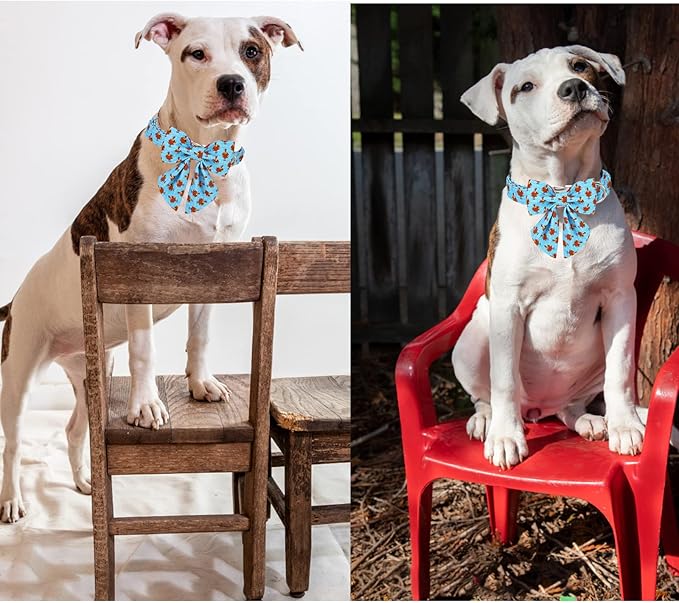Unique style paws Thanksgiving Dog Collar with Bow Tie Blue Turkey Puppy Collar for Small Medium Large Dogs as Autumn Winter Pet Gifts-XS