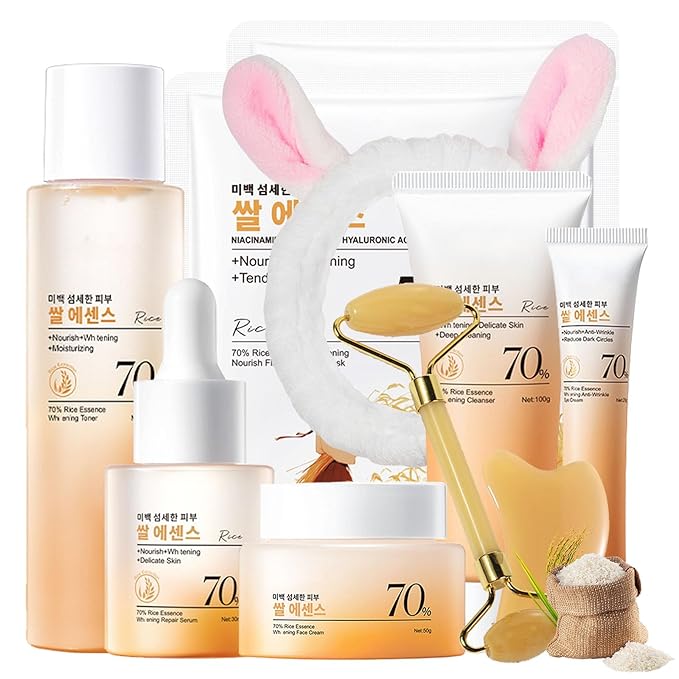 INSEEK Rice Skin Care Set for Women, Moisturizing Face Routine Set, Deep Hydration and Refined Skin, Strengthen Barrier, Balances Oil, Skincare Gift Sets for Birthday Christmas