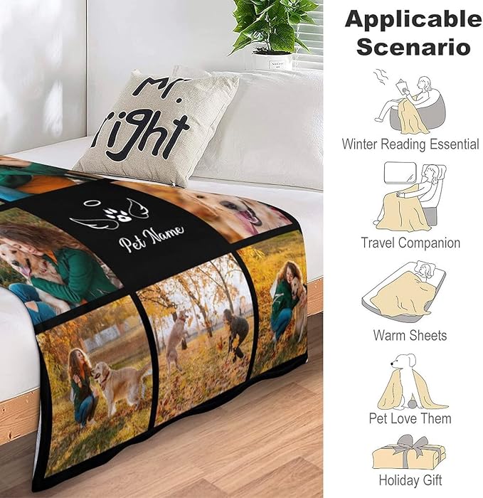 D-Story Dog Memorial Blanket, Customized Blankets with Photos for Pet Lover, Personalized Pet Memorial Gifts, Cat Loss Gift, Bereavement Gifts for Loss of Dog, Loss of Pet Sympathy Gift