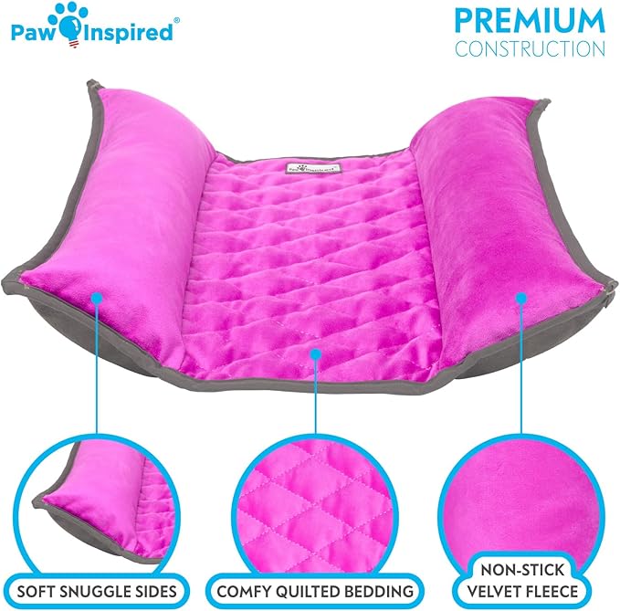 Paw Inspired Snuggle Bunny Bolster Bed for Rabbits, Cats, Dogs, Small Pets, 17x17-Inch Reversible Fleece Flop Bedding with Padded Sides (Gray/Pink)