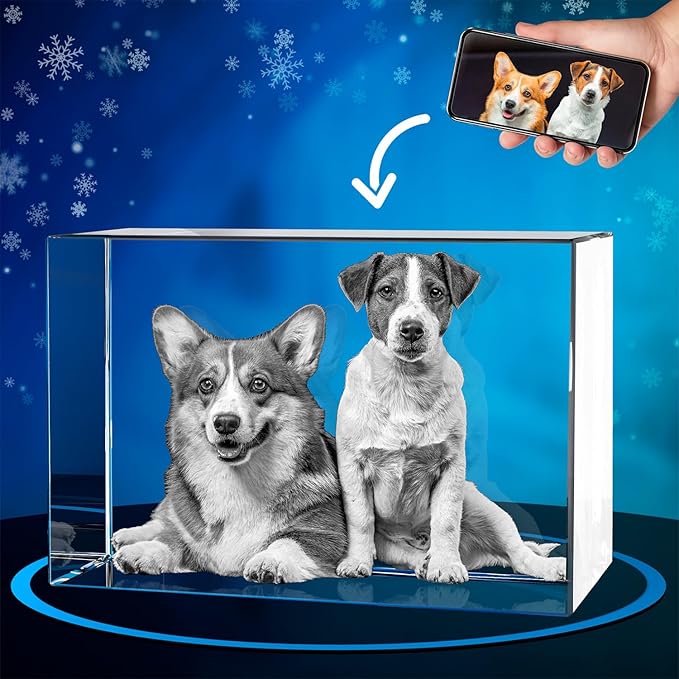 ArtPix 3D Crystal Photo, Christmas Personalized Gifts for Women, Wife, Her, Him, Men, Husband, Grandma, Great Xmas Customized Gift with Your Own Photo, Custom Glass 3D Laser Etched Picture Wedding