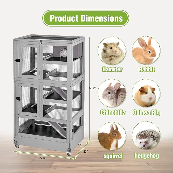 GUTINNEEN 5-Level Chew-Proof Ferret Cage with Durable Metal Enclosure, Portable Chinchilla Cages Critter Nation with Wheels for Ferrets, Guinea Pigs, Rats, Squirrels, Small Animals, 55.2" H