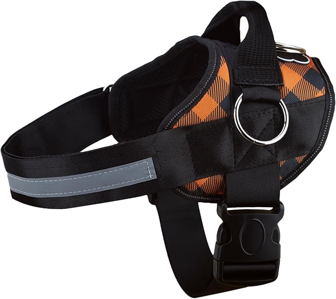 Joyride Basic Essential Dog Harness 1.0 - Small, Medium, Large Dogs, No-Pull Pet Vest with 3 Side Rings for Leash Placement, Adjustable for Training (Orange Plaid, XS)