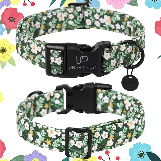 Summer Dog Collar, Flower Print Dog Collar with Adjustable Plastic Buckle, Lightweight Cute Pet Collar, Ideal Gift for Boy Girl Dogs