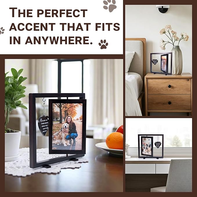 Pet Memorial Gifts for Dogs - Rotating Dog Memorial Frames for 4’x6’ Photo and Dog Hair Keychain - Pet Loss Sympathy Gift