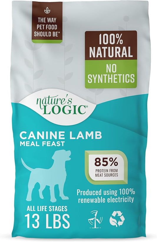 NATURE'S LOGIC Dry Dog Food - 100% Natural - No Synthetics - for All Ages, Sizes, Breeds - Free from Common Allergens, High Protein - Lamb Meal Feast, 13lbs