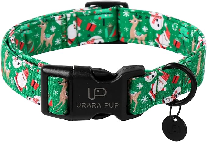 Christmas Santa Claus Dog Collar, Cute Christmas Elk Collar for Puppy Girl Boy Dog, Adjustable Green Dogs Collars for Small Medium Large Dogs