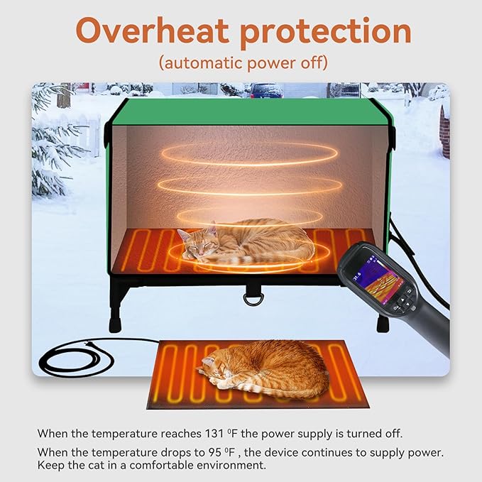 Heated Outdoor Cat House for Winter - Large, Weatherproof, Extremely Waterproof, Insulated Outside Shelter for Multiple Feral Cats (Green)