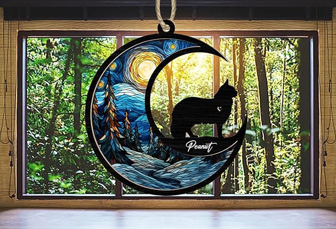 Cat Memorial Suncatcher with Name Date & Breed - Custom Pet Loss Gift, Home Decor