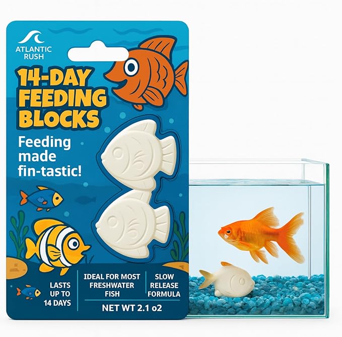Vacation Feeder for Aquarium - 14 Day Feeder Block - Slow Release Fish Food for Betta, Goldfish & Tropical Fish - Aquatic Pet Tank Food (1 Pack of 2 Blocks)